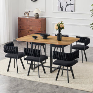 English Elm 7-piece Dining Set Tufted Velvet Chairs Melamine Table Modern Farmhouse Kitchen W3875S00040