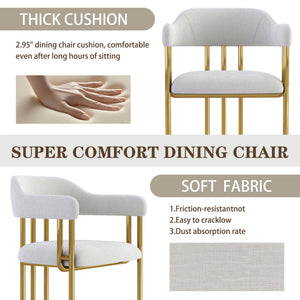 English Elm Dining Chair with Gold Tone Steel Legs Upholstered in Textured Fabric for Modern Homes Beige W1567P343998