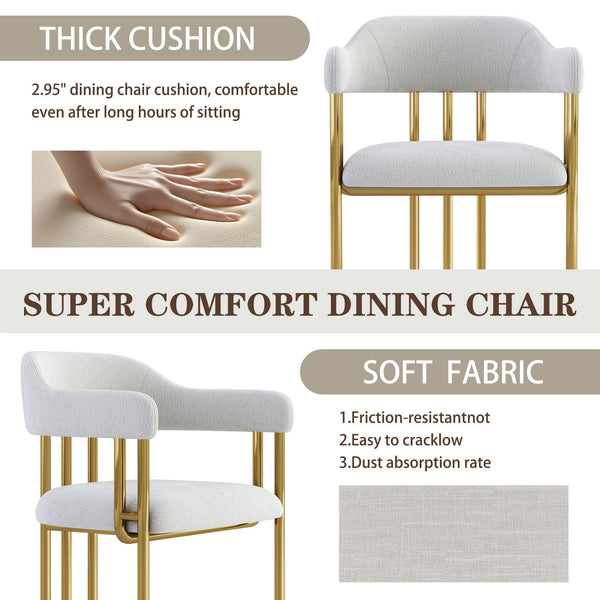 English Elm Dining Chair with Gold Tone Steel Legs Upholstered in Textured Fabric for Modern Homes Beige W1567P343998