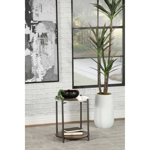 English Elm Bleskin Round Marble Top Side Table with Mango Wood Shelf and Gunmetal X Base B062P447941