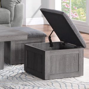 English Elm Montalbano Square Coffee Table with Four Nesting Wheeled Ottoman Storage Stools Light Gray B2749P413274