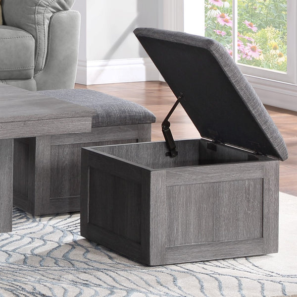 English Elm Montalbano Square Coffee Table with Four Nesting Wheeled Ottoman Storage Stools Light Gray B2749P413274