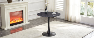 English Elm Round Faux Marble Tulip Pedestal Dining Table Mid Century Modern for Small Bistro Spaces Black+Gery W2920P405346