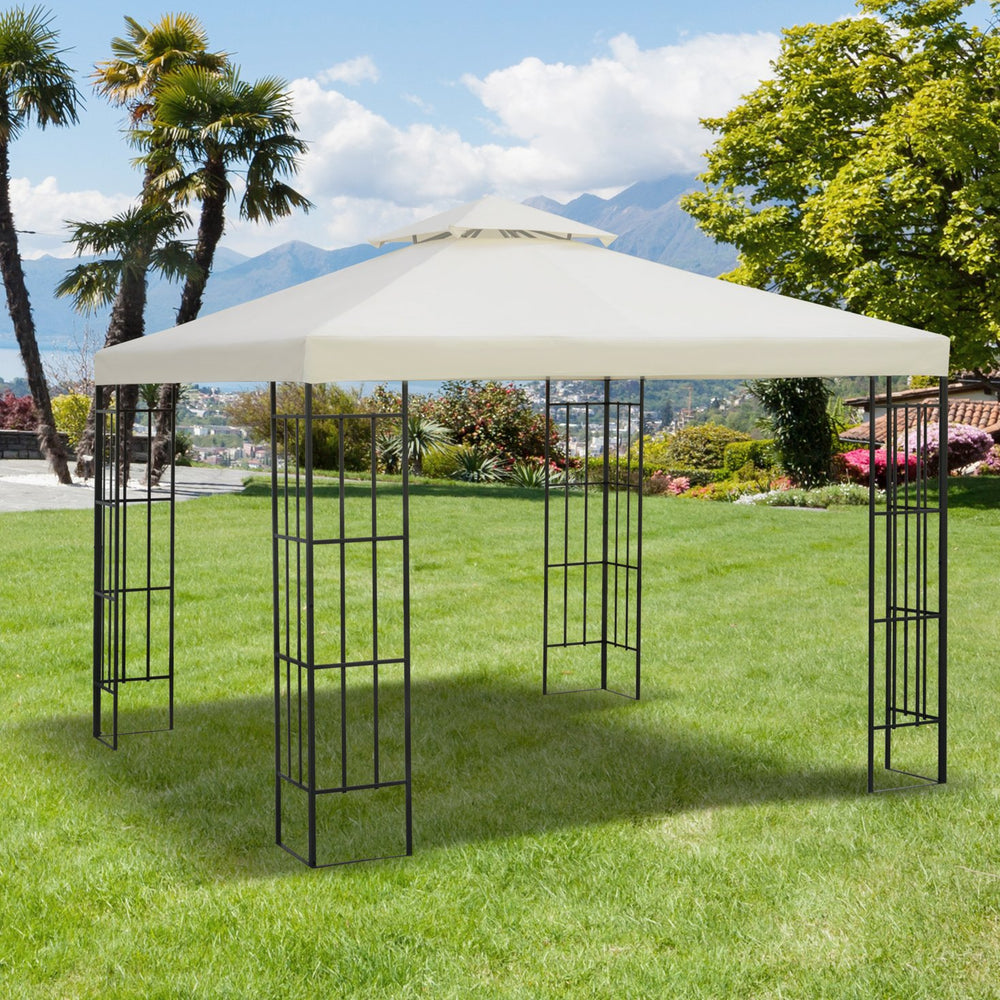 English Elm Outsunny Two Tier Vented Gazebo Replacement Canopy Uv Resistant Polyester Cover Cream W2225P174269