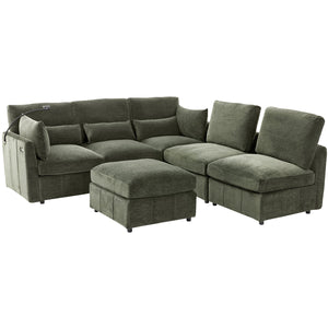 English Elm Modern Modular Sectional Sofa With Usb Ports, Movable Ottoman, And Pillows – Perfect For Living Rooms! N719S002050F