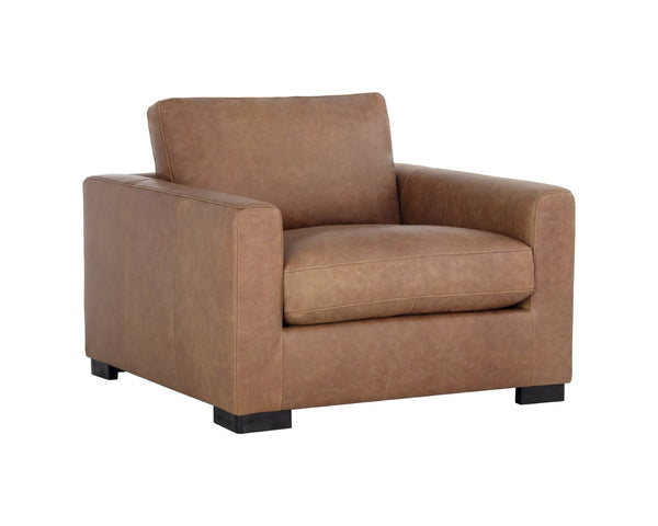Sunpan BAYLOR Armchair - Luxurious Marseille Camel Leather, Classic Design with Modern Comfort & Style 106945
