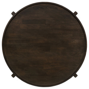 English Elm Mavis Rustic Dark Brown Round Solid Wood Coffee Table with Recessed Top & Crossed Legs, Durable Centerpiece B062P299905