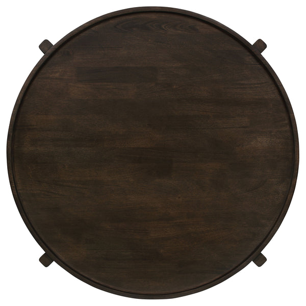 English Elm Mavis Rustic Dark Brown Round Solid Wood Coffee Table with Recessed Top & Crossed Legs, Durable Centerpiece B062P299905