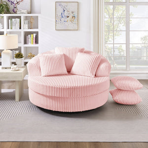 English Elm 360° Swivel Round Corduroy Lounge Chair Oversized Sculptural Seat for Living Room Pink W3705S00040