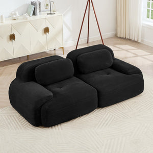 English Elm 82'' Curved Modular Sofa Corduroy Upholstered Two Seat Living Room Lounge Black W714P323651