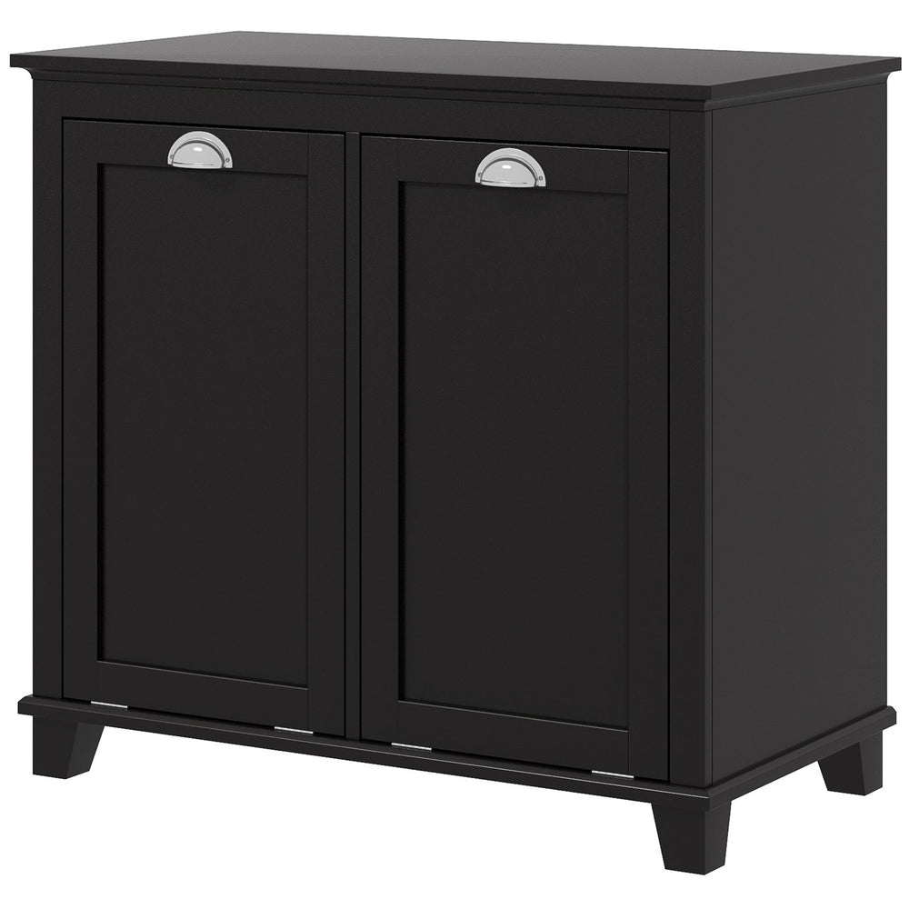 English Elm HOMCOM Modern Dual Tilt-Out Laundry Hamper Cabinet with 2 Compartments, Water-Resistant MDF, Black W2225P200452