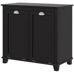 English Elm HOMCOM Modern Dual Tilt-Out Laundry Hamper Cabinet with 2 Compartments, Water-Resistant MDF, Black W2225P200452