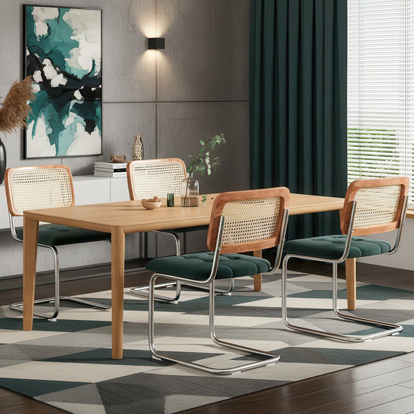 English Elm Kitchen Mid-Century Dining Chairs Set of 2 with Rattan Backrest, Cantilever Aluminum Legs, 300lb Capacity Blackish Green T3623P408462