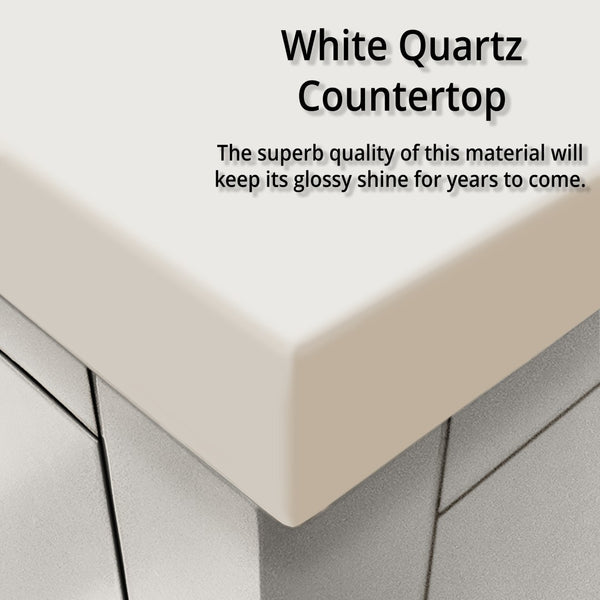 English Elm White Double Bath Vanity 84” W X 22” D With Elegant White Quartz Top, Soft-Close Features & Storage B2731P258161-GIGA