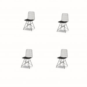 English Elm Zen Wire Modern Chair Set Of 4 - Sleek Black Metal Frame With Comfortable Leather Cushions & Ergonomic Design B029P332164-GIGA