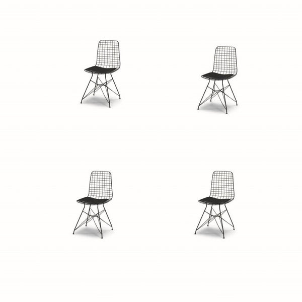 English Elm Zen Wire Modern Chair Set Of 4 - Sleek Black Metal Frame With Comfortable Leather Cushions & Ergonomic Design B029P332164-GIGA