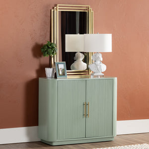 Crestview Collection Transitional Aqua 2-door Cabinet – Elegant Wood Furniture With Curved Corners & Brass Handles Green Solid Wood Cvfdr1173
