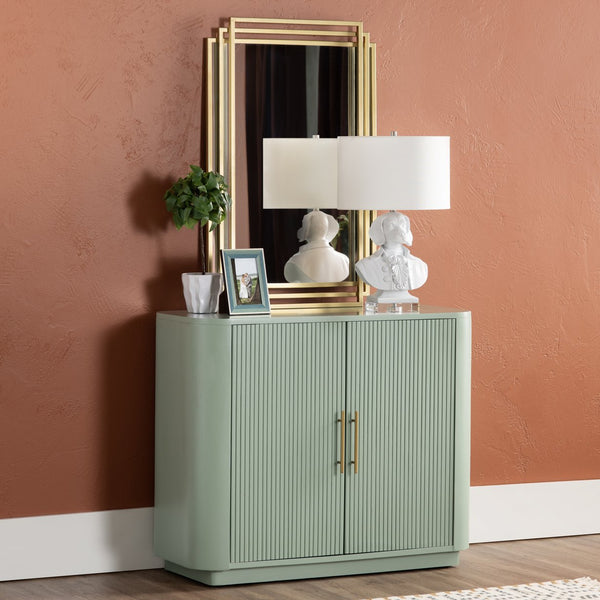 Crestview Collection Transitional Aqua 2-door Cabinet – Elegant Wood Furniture With Curved Corners & Brass Handles Green Solid Wood Cvfdr1173