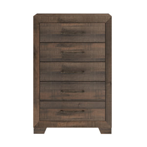 English Elm Wallace & Bay - Brown 5-Drawer Chest – Brown Penny Wood Finish, Casual Stylish Storage, Easy-Care, 50"H, 32"W B361P384475