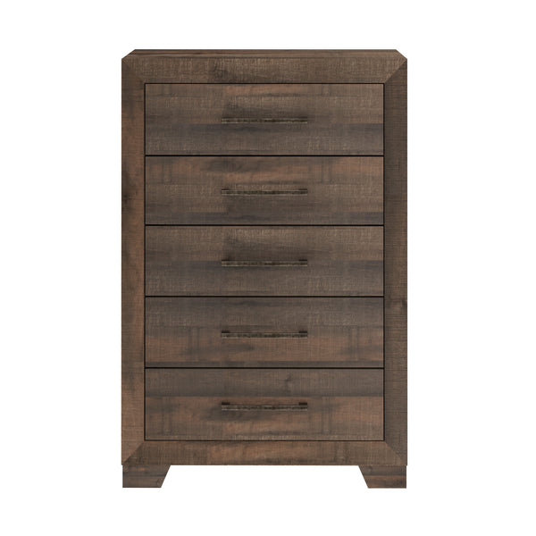 English Elm Wallace & Bay - Brown 5-Drawer Chest – Brown Penny Wood Finish, Casual Stylish Storage, Easy-Care, 50"H, 32"W B361P384475