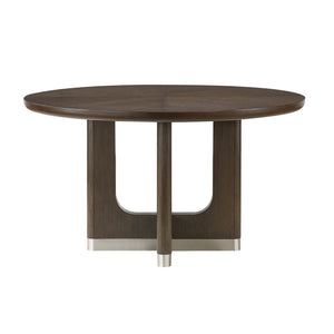English Elm Modern Round Dining Table with 54" Rustic Wire-Brushed Brown Oak Veneer Top & Metallic Accent Base, Seats 4 B011S01897