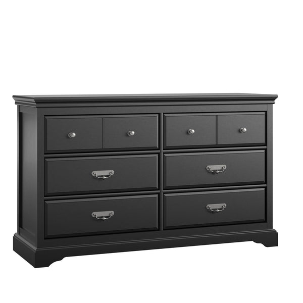 English Elm Bristol Six Drawer Bedroom Dresser with Smooth Metal Slides and Classic Black Finish B2733S00014