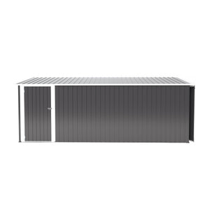 English Elm Campcraft Metal Storage Shed 10x14 Ft with Lockable Doors Vented Sloped Roof Backyard Dark Gray W1598S00051