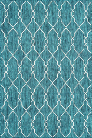 Unique Loom Outdoor Trellis Links Trellis Machine Made Trellis Rug Teal, Ivory 6' 1" x 9' 0"