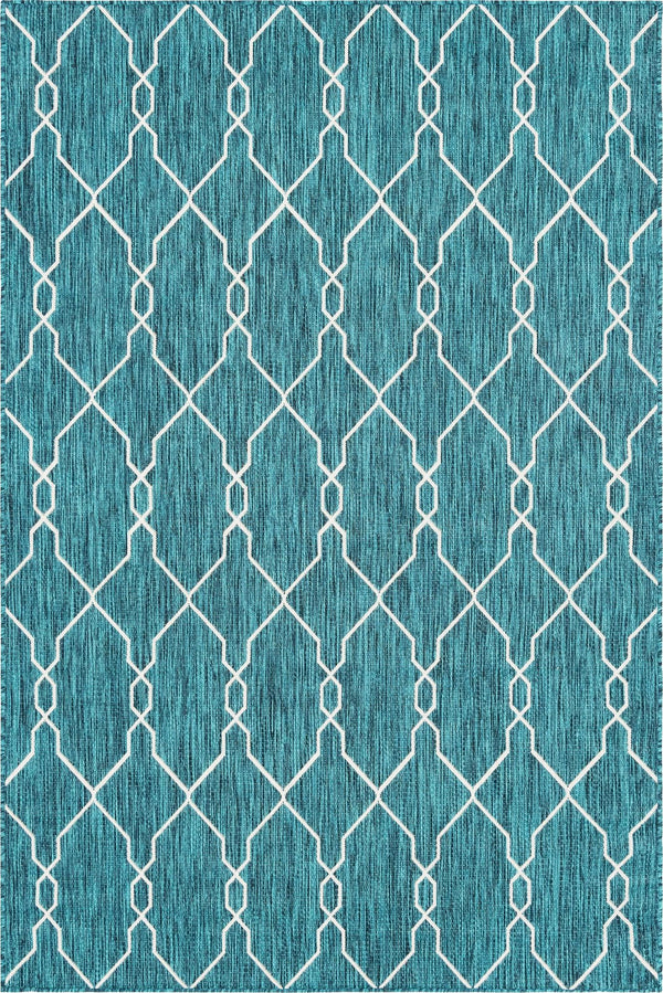 Unique Loom Outdoor Trellis Links Trellis Machine Made Trellis Rug Teal, Ivory 6' 1" x 9' 0"
