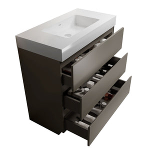 English Elm Alice 36" Gray Freestanding Bathroom Vanity With Soft-Close Drawers & Glossy White Sink Basin W1865S00015