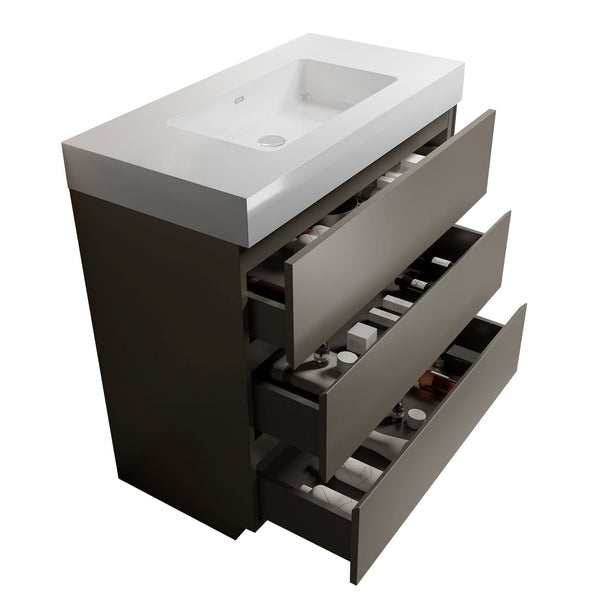 English Elm Alice 36" Gray Freestanding Bathroom Vanity With Soft-Close Drawers & Glossy White Sink Basin W1865S00015