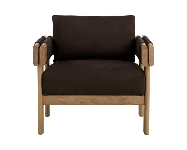 Sunpan Carmichael Lounge Chair - Handcrafted Solid Oak & Top Grain Leather for Modern Elegance and Comfort Nubuck Cocoa Leather