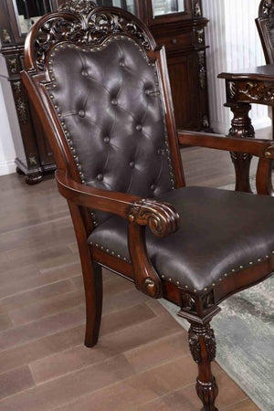 English Elm Traditional Elegant 2pc Arm Chair Set with Upholstered Seats, Ornate Corbels, Solid Rubberwood Finish Brown,Cherry,Espresso 46 L x 24 W x 16 H B2741P408854