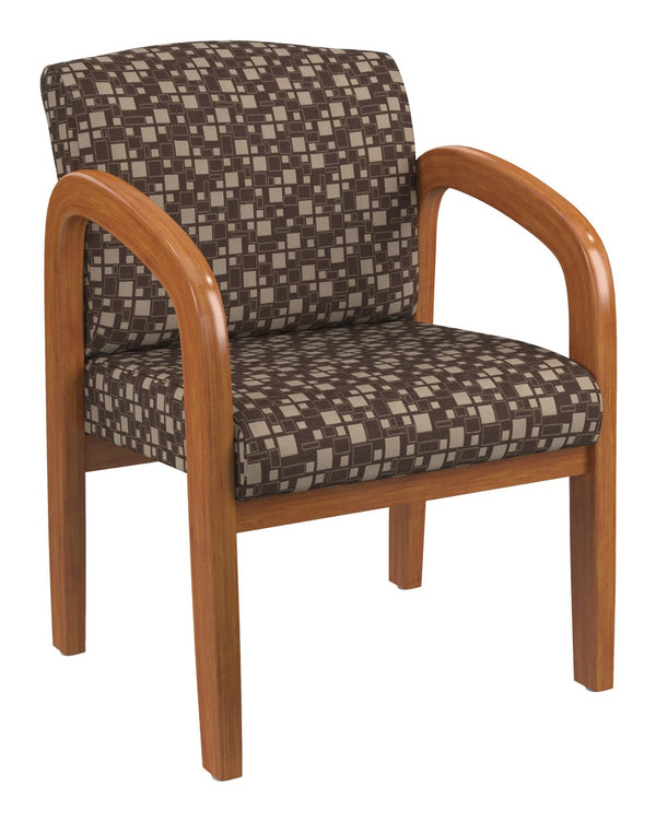 OSP Home Furnishings Medium Oak Wood Visitor Chair with Lumbar Support Taupe Fabric Seat for Office Reception Walnut WD380-K110
