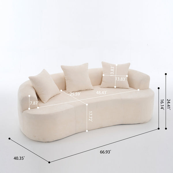 English Elm Crescent-shaped Curved Chenille Loveseat Low Profile Deep Seat Modern Living Room Sofa White W5188P450345