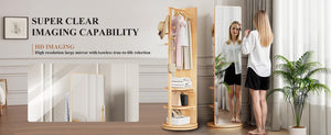 English Elm 360° Rotating Full Length Mirror Solid Wood Coat Hook Rack Freestanding Bedroom Entryway W2987P438049
