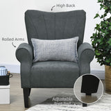 English Elm Homcom Fabric Accent Chair, Mid-Century Modern Armchair With Wood Legs, Soft & Padded, Rolled Arms, Upholstered Single Sofa Side Chair For Living Room, Dark Gray