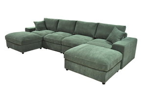 English Elm Sectional with Ottomans Low Profile Modern Minimalist Sofa for Open Living Rooms Dark Green B2748S00092