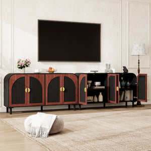 English Elm Vintage Arched Four Door Buffet Cabinet Mdf Wood Grain Finish with Soft Close Hinges W688P389191