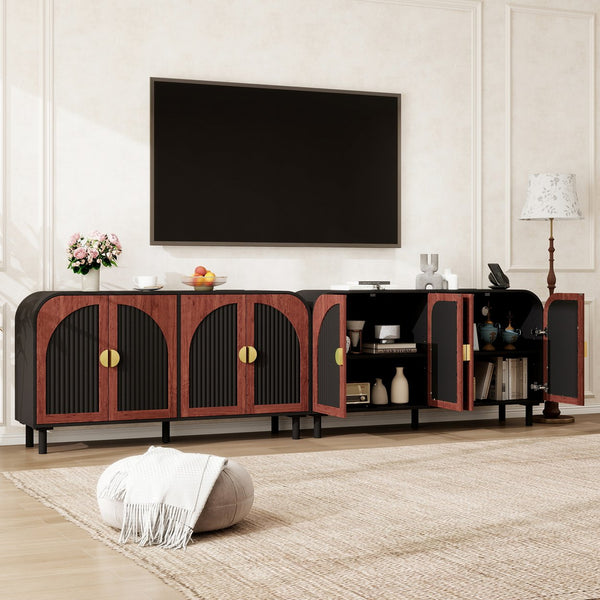 English Elm Vintage Arched Four Door Buffet Cabinet Mdf Wood Grain Finish with Soft Close Hinges W688P389191