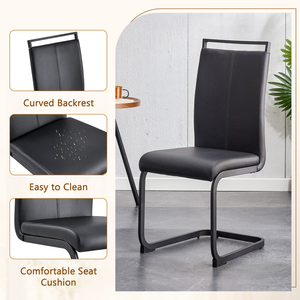 English Elm Table and Chair Set 9 Piece Black Marble Mdf Dining with 8 Pu Leather Seats W1151S03924