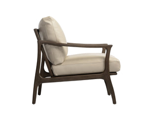 Sunpan Lindley Lounge Chair - Stylish Mid-Century Design in Astoria Cream Leather with Solid Birch Frame