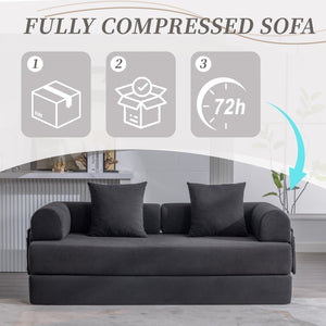 English Elm UNITED modular foldable sofa with metal frame, corduroy upholstery, side pocket & quick assembly convenience Black W1568P374081