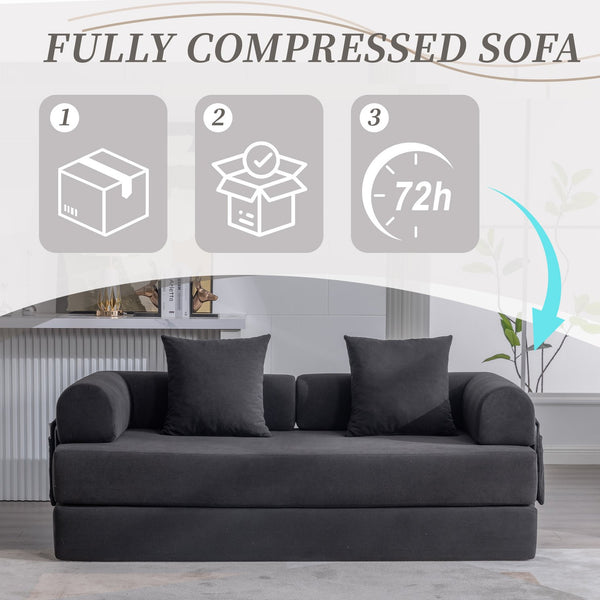 English Elm UNITED modular foldable sofa with metal frame, corduroy upholstery, side pocket & quick assembly convenience Black W1568P374081