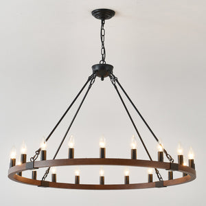 English Elm 39.3 Inch Wood Wagon Wheel Chandelier with Seeded Glass Shades 20-light Farmhouse W5008P464781