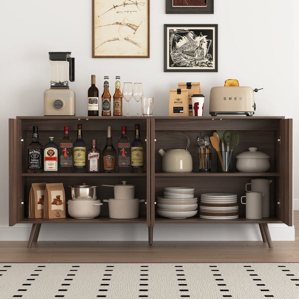 English Elm Sideboard Walnut Credenza with Hexagonal Doors and Adjustable Shelves for Dining Areas W409P327406