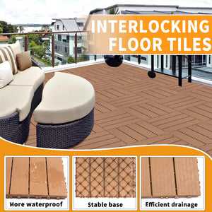 English Elm Plastic Interlocking Deck Tiles Slatted Wood Look Outdoor Patio Poolside Flooring 44 Pack W2882P204560