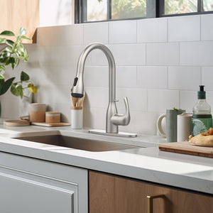 English Elm Kitchen Pull Down Faucet Brushed Nickel High Arc Sprayer for Farmhouse Bar Sinks T3177P289664