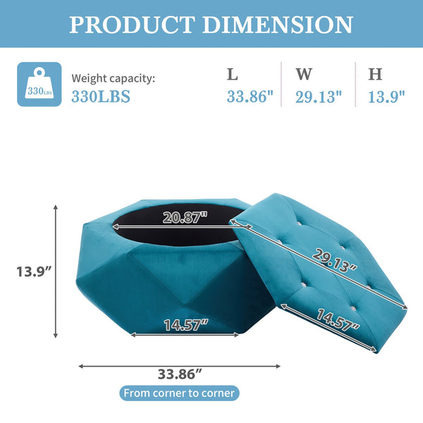 English Elm Christopher Knight Home® - Elegant Velvet Polygon Diamond Tufted Storage Ottoman with Spacious Interior, Durable Multi-Use Seating and Footrest Blue 34.64 L x 29.75 W x 15 H N761P277690C