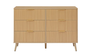 English Elm Bedroom Dresser - Stylish 6-Drawer Wavy Front Storage Chest In Natural Finish For Modern Spaces W1162P190403